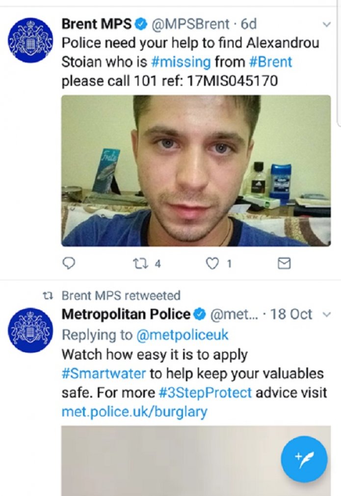 Alexandru-Marian Stoian, un român stabilit la Londra, a disparut de mai bine de o lună